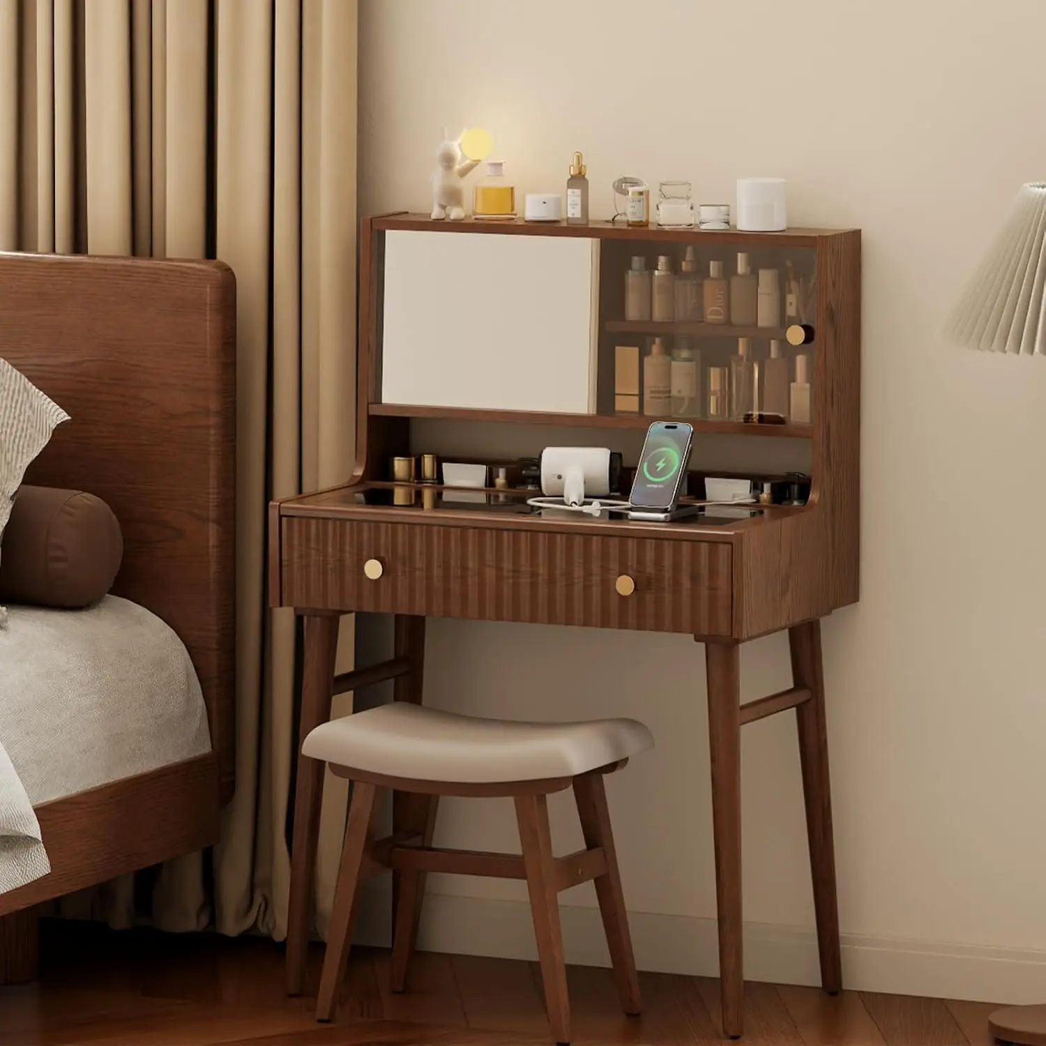 Jewelry Making Desk - Vanity Desk with Power Outlet Glass