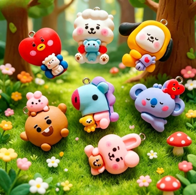 7pcs BT21 Resin Cartoon Charm  - Jewelry Making Essentials ulasan dan harga